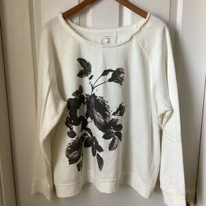 MAURICES: creamy white floral design raw edge neck pullover sweatshirt 1X